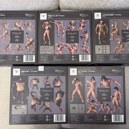 99%新 海洋堂 Revoltech 山口式《進擊的巨人》艾連 女巨人 鎧之巨人 獸之巨人 顎之巨...