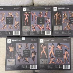 99%新 海洋堂 Revoltech 山口式《進擊的巨人》艾連 女巨人 鎧之巨人 獸之巨人 顎之巨...