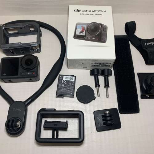 [觀塘實體店] 二手 DJI Osmo Action 4 (連手腕帶 +掛頸拍攝支架+多功能金屬外框) 行...