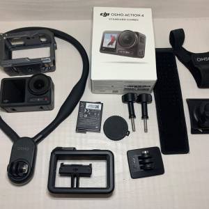 [觀塘實體店] 二手 DJI Osmo Action 4 (連手腕帶 +掛頸拍攝支架+多功能金屬外框) 行...
