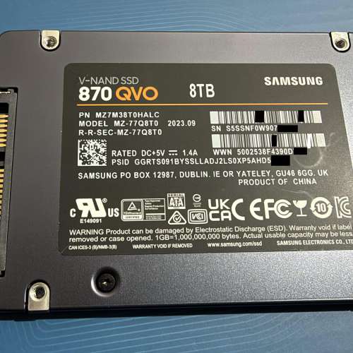 罕有 8TB Samsung 三星 870 QVO 2.5" SSD SATA