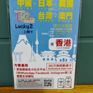 中國，日本，韓國，台灣，澳門五地上網SIM卡