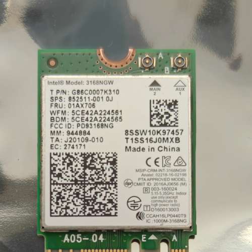 Intel 3168NGW 無線 AC WiFi 卡 3168NGW Wireless AC WiFi Card