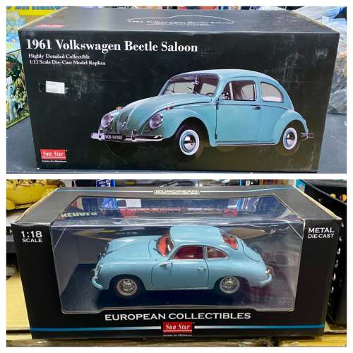 Sun Star 1:12 1961 Volkswagen Beetle Saloon / 1:18 1957 Porsche 356A 1500 GS Car