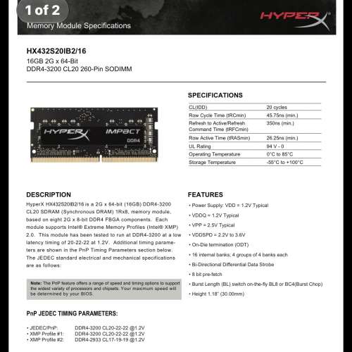 Kingston HyperX DDR4 3200MHz RAM 32GB (16GBx2)