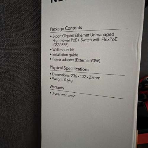 放NETGEAR GS308PP 8 Port PoE+(83W) Unman Gigabit Switch 原裝盒齊件