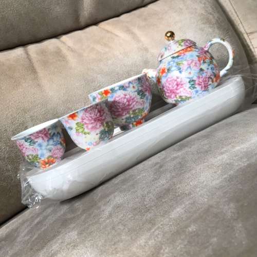 🍵 Ceramic Tea Set with Tray Flower NEW 全新 瓷 茶具 花 🍵