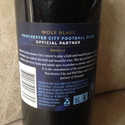 🍷WOLF BLASS Manchester City Football Club Shiraz 2017 750ml 13.5% NEW 全新 ...