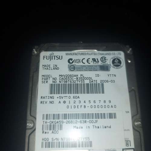 Fujitsu MHV2060AH PL 60GB 2.5 吋 IDE 硬碟