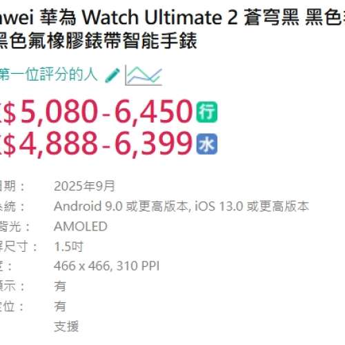 #2650 Huawei 華為 Watch Ultimate 2 智能手錶 MCH-AL00 蒼穹黑 99%新