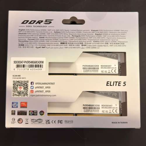 Patriot Viper Gaming DDR5 24GBx2 6000 C42 = 48GB KIT 白色RGB $5500