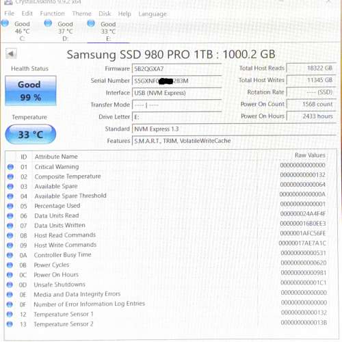 三星 Samsung 980 Pro 1TB nvme m.2 ssd