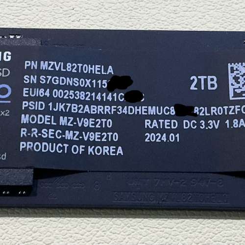 幾乎全新三星 Samsung 990 EVO 2TB nvme m.2 ssd