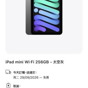 iPad mini 7 a17pro 256gb,港行極新，完美冇花，有套有貼，全套齊！
