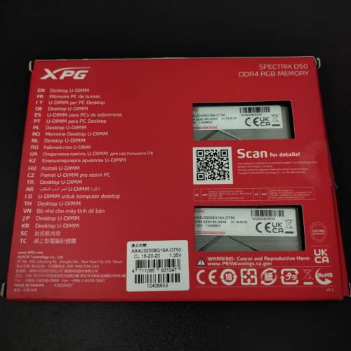 ADATA XPG SPECTRIX D50 RGB 16GB (8GB x2) 3200Mhz DDR4 RAM