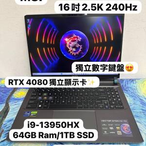 (MSI RTX 4080🔥高階電競機) MSI Vector GP68HX  i9-13950HX /64GB Ram/1TB SSD/16...