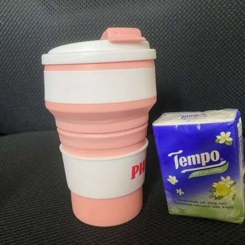 粉紅色摺疊咖啡杯連蓋 350ml. Pink Fold-Design Coffee Cup with Lid