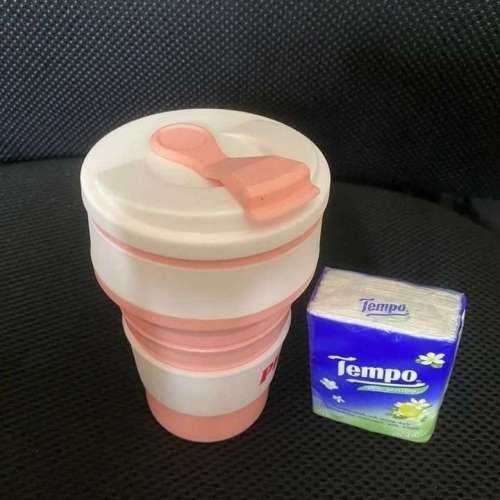 粉紅色摺疊咖啡杯連蓋 350ml. Pink Fold-Design Coffee Cup with Lid