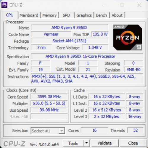 AMD Ryzen&trade; 9 5950X 盒裝