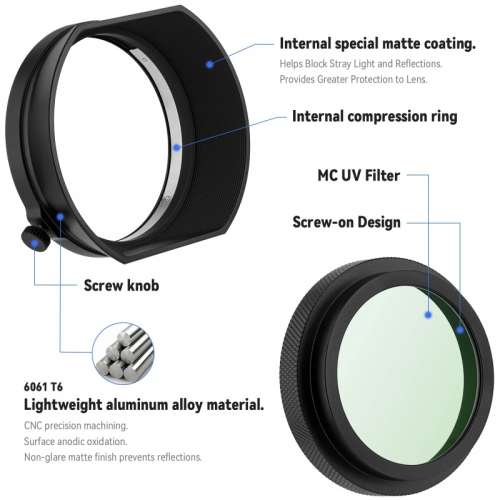 Haoge LH-XVI-IIB Metal Square Lens Hood Lens & MC UV Protection Filter For Fujif