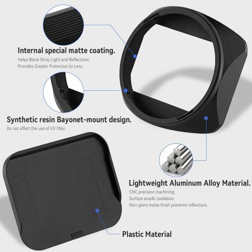 Haoge LH-E245 Square Metal Lens Hood For Sony FE 24-50mm F/2.8 G 方形遮光罩