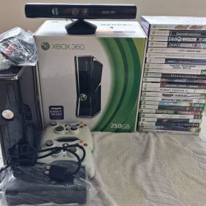 XBOX360S 250GB (box set)+ KINECT + 25+GAMES