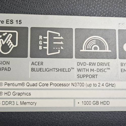 Acer Aspire ES 15 手提電腦 8GB RAM 1TB HDD