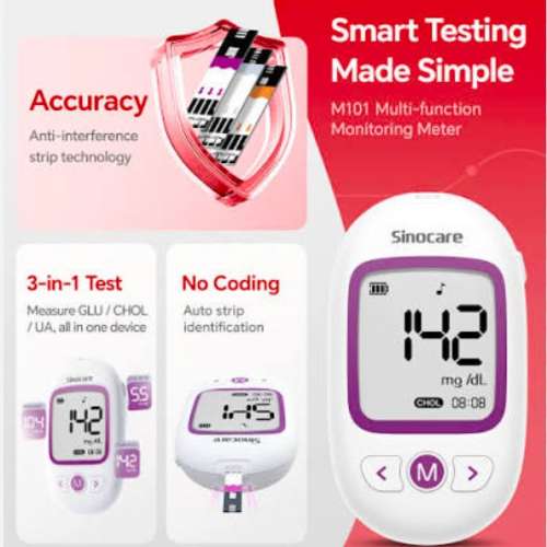 Sinocare 3-in-1 Health Monitor-測血糖、尿酸、膽固醇 | 一機測三項