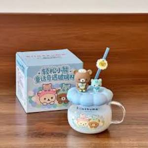 $100 鬆弛熊 - Rilakkuma 日本限定輕鬆熊玻璃茶柸 + 柸蓋 (450ml) [絕版]