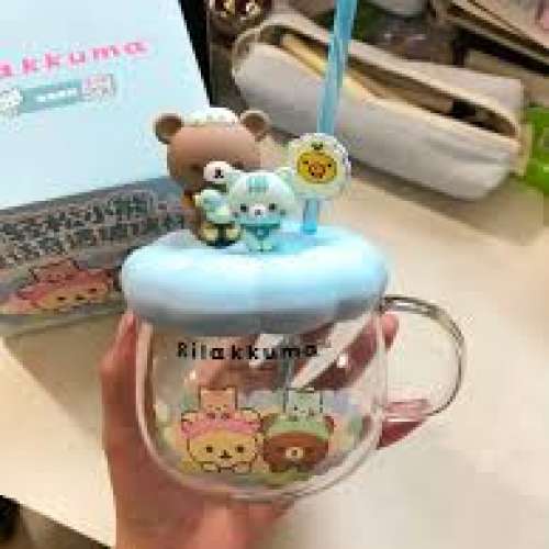 $100 鬆弛熊 - Rilakkuma 日本限定輕鬆熊玻璃茶柸 + 柸蓋 (450ml) [絕版]