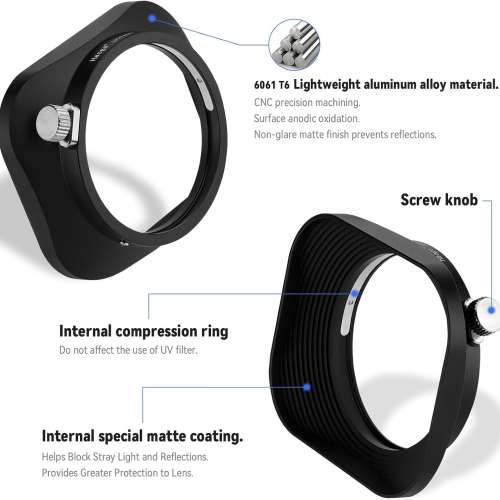 Haoge LH-F48B Square Metal Lens Hood Shade for Olympus M.ZUIKO Digital 17mm f1.8