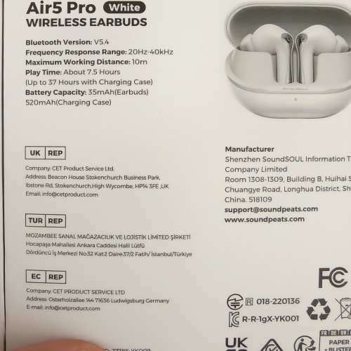 99% new SoundPEATS Air5 Pro 白色 真無線降噪耳機