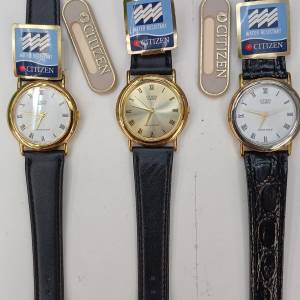 罕有全新Vintage Citzen Mid-Size Quartz Watch w/ Leather Strap ( Each Pc.每個計 )
