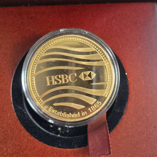 香港滙豐銀行紀念章連原裝盒, HSBC 24k gold plated medallion 40 mm